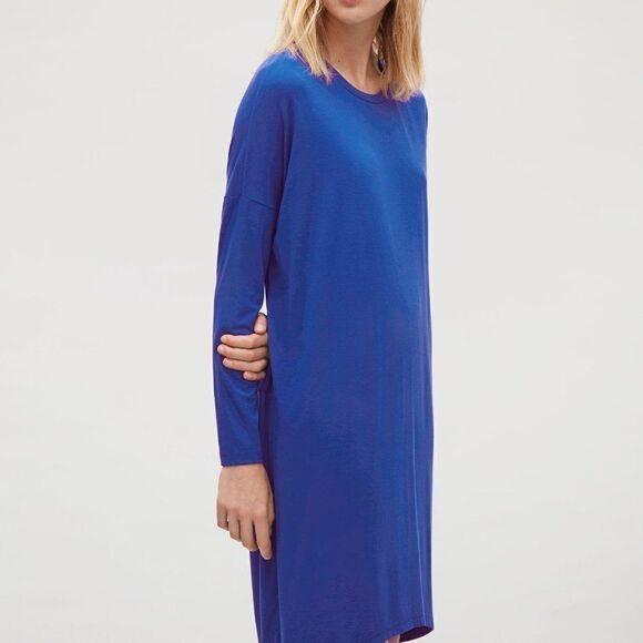 COS Oversized Lagenlook Blue Silk Mix Media Midi Dress Sz XS - Picture 3 of 11